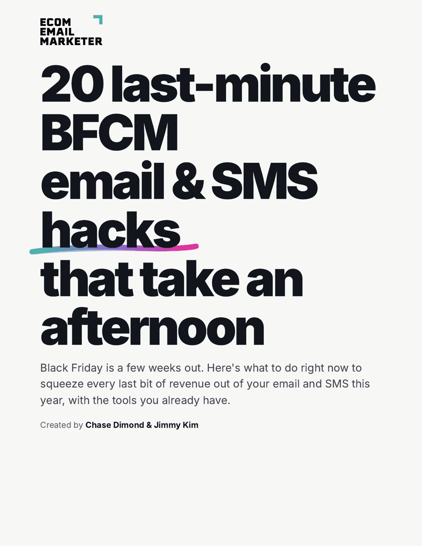 Cover of 20 last-minute BFCM email & SMS hacks that take an afternoon